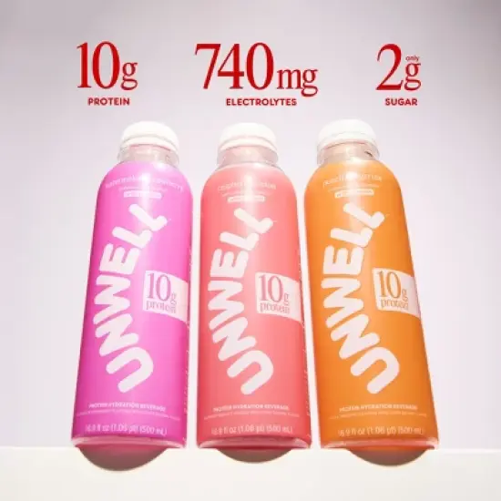 Unwell Hydration Protein Drink with Electrolytes and 10g Whey Protein Isolate Raspberry Melon - 16.9 fl oz image {2}