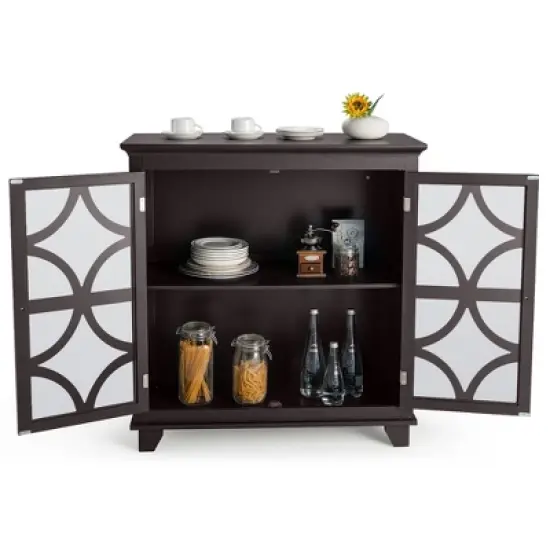 Costway Kitchen Storage Cabinet Buffet Sideboard w/ Glass Doors & Adjustable Shelf image {8}