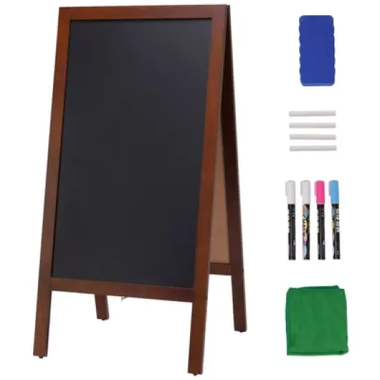 VEVOR A Frame Chalkboard Sign, Double-Sided Sidewalk Signs, Freestanding Vintage Wooden Chalk Board with Chalks & Magnetic Eraser, 20"x40", Brown image {8}