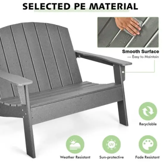 Costway 2PCS Patio Adirondack Chair Loveseat Bench HDPE Weather Resistant Grey image {4}
