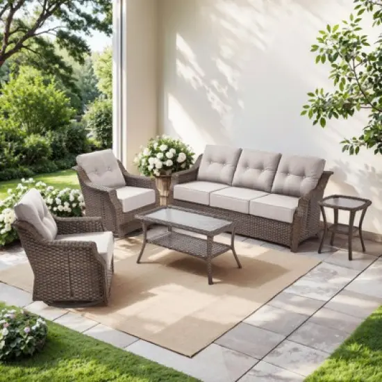 Gymojoy Outdoor Sofa Table with Swivel Chairs Gilder Chairs Patio Funiture Set image {15}