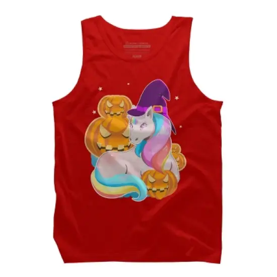 Men's Design By Humans Cute Unicorn With Jack O Lantern Halloween T Shirt By thebeardstudio Tank Top image {5}