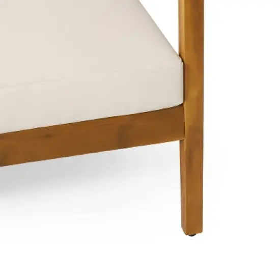 Brooklyn Outdoor Acacia Wood 3 Seat Sofa with Cushions Teak/Beige - Christopher Knight Home: Weather-Resistant Patio Furniture image {1}