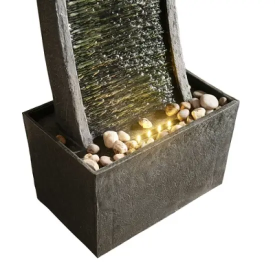 37.8" Modern Curved Indoor/Outdoor Waterfall Fountain with LED Lights - Slate - Teamson Home image {3}