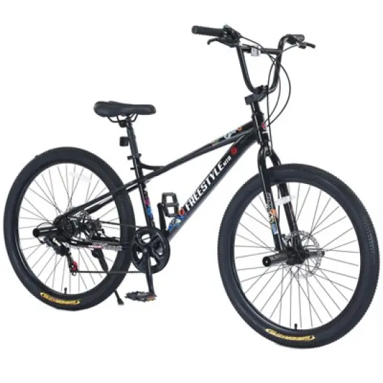 INFURNIC Bicycles Freestyle Kids Bike 7 Speed with Double Disc Brakes for Boys and Girls 12 Years and Up, Black, 68.8"*26.77"*47.6" image {5}