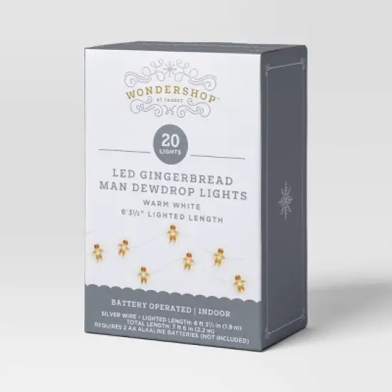 20ct LED Battery Operated Christmas Gingerbread Man Dew Drop Lights Warm White with Silver Wire - Wondershop&trade; image {4}