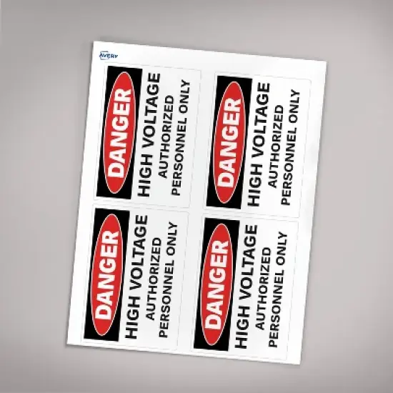 Avery High Voltage/Personnel Labels, Waterproof, UV Resistant, Preprinted, 3.5" x 5", 8 Warning Decal Labels image {5}