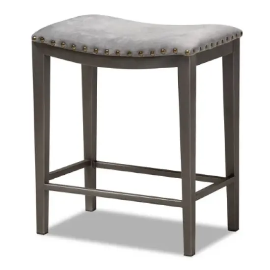 3pc Noll Upholstered Metal Counter Height Dining Set Gray - Baxton Studio image {2}