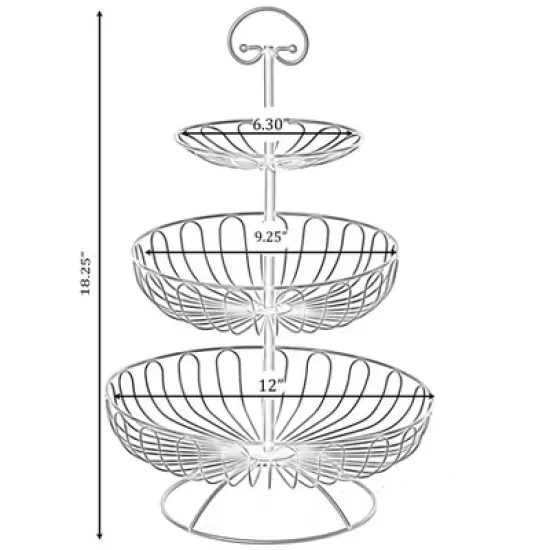 Basicwise 3 Tiers Wire Iron Basket Fruit Bowl, Black image {4}