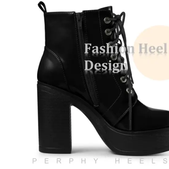 Perphy Women's Platform Lace Up Chunky Heel Western Combat Boots image {3}