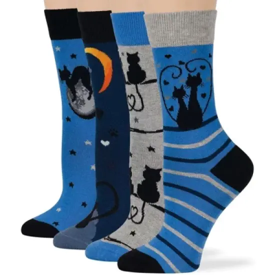 Women Cotton Calf Patterned Socks - 4 Pack - Coffee, Puppy, Flowers, Birds, Cat - Shoe Size 5-9 M, 8-12 L - Multicolors | 7BIGSTARS KINGDOM image {9}