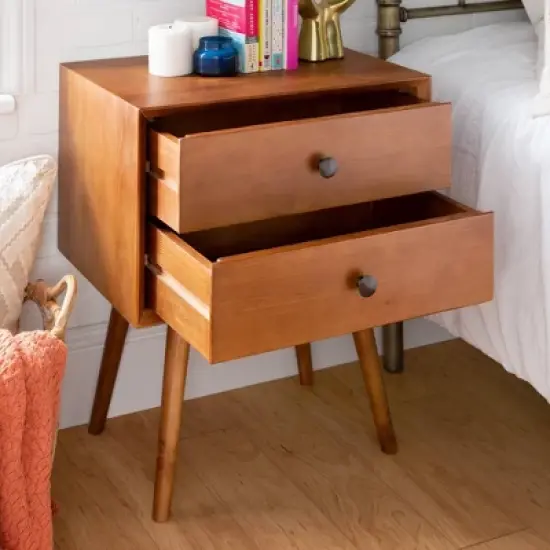 Greenberg 2 Drawer Mid-Century Modern Solid Wood Nightstand - Saracina Home image {4}