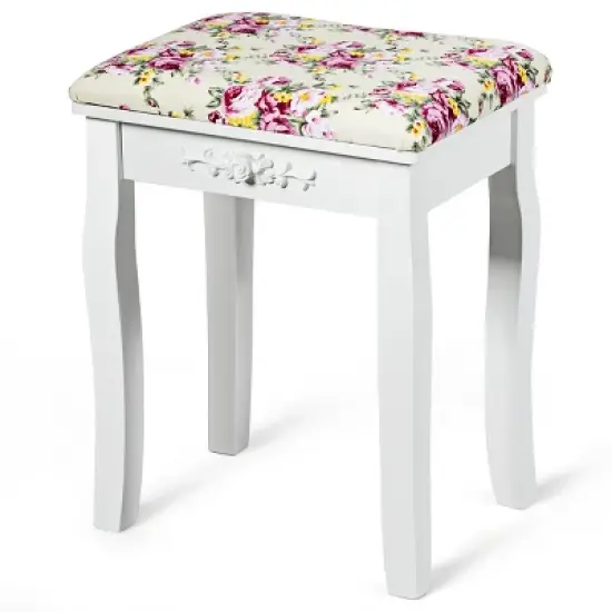 Costway Vanity Wood Dressing Stool Padded Chair Makeup Cushion White Backless image {7}