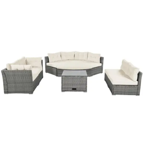 YOOCOZZ Rattan Patio SectionalSet with Daybed, Cushions & Center Table image {6}