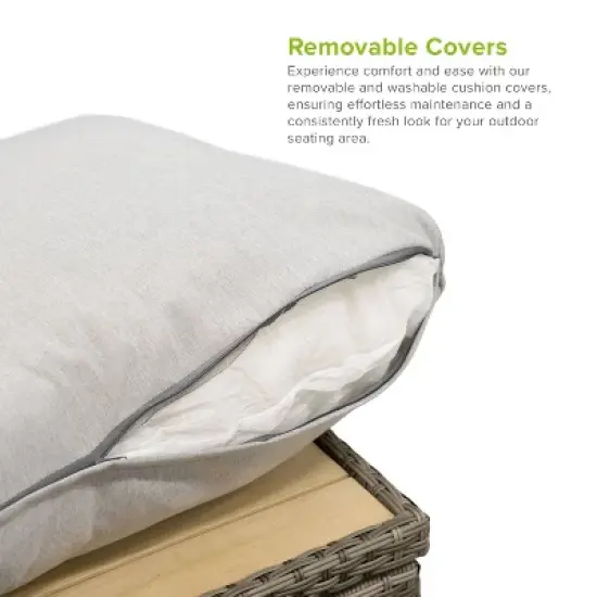 Greemotion 5pc Barbuda Curved Outdoor Furniture Set with Teak Wood Storage Tables Brown: UV-Protected, Rust-Resistant Patio Set image {2}