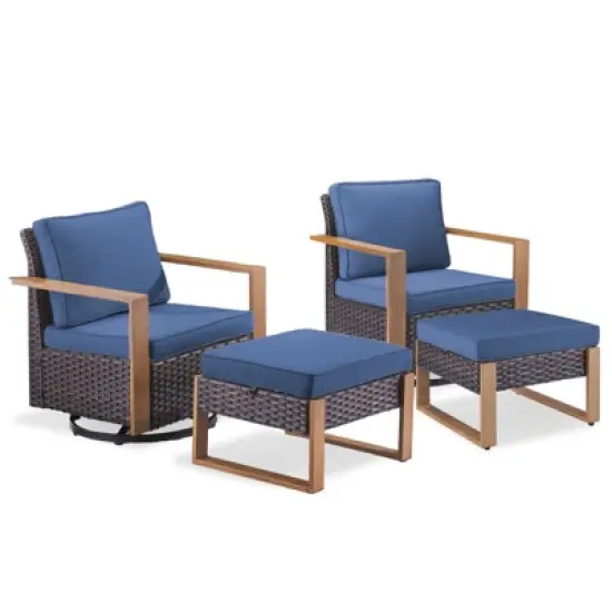 Buenhomino 4 Pieces Patio Furniture Sets, Wicker Patio Swivel Glider Chairs Set with 2 Ottoman, Outdoor Furniture Set for Outside Porch and Backyard image {8}