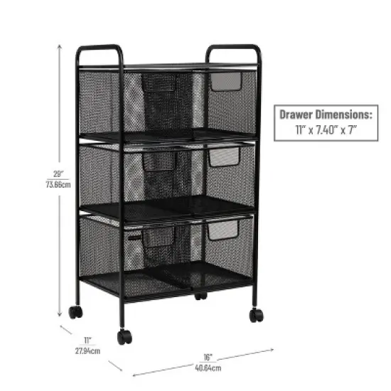 Mind Reader Metal Rolling File Cart with 3-Tier Drawer Organizer image {4}