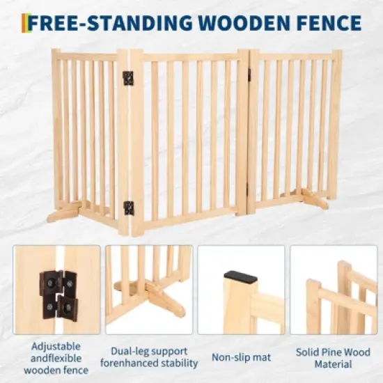Wooden Freestanding Dog Gate, Folding Wooden Gates for Dogs Indoor for Doorways Stairs , Panel Dog Gate with No-Slip Mat image {3}