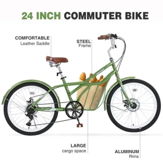Gulches Adult Commuter Bike 24 Inch, Steel Frame, Shimano 6-Speed, Double Disc Brakes, Multiple Colors, Comfort-Commuter Hybrid image {6}