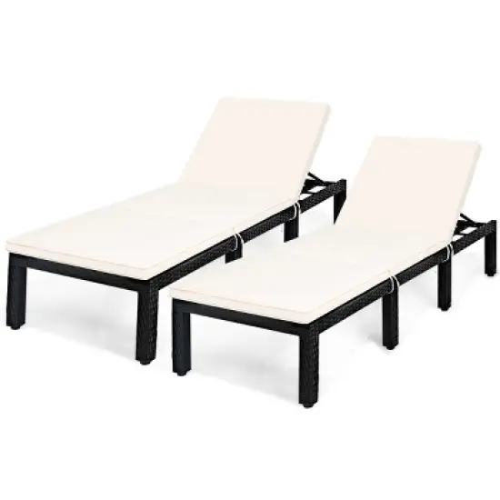 Tangkula 2PCS Cushioned Patio Rattan Chaise Lounge Chair Recliner w/ Adjustable Height image {10}