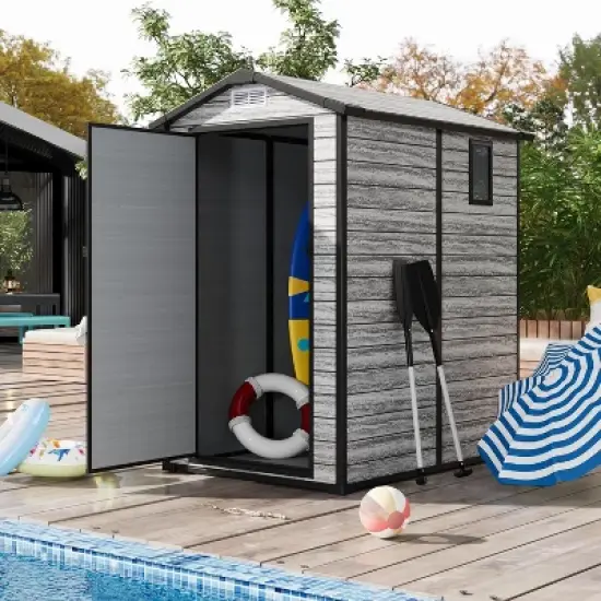 Acekool 6x4 FT Outdoor Resin Storage Shed, Lockable Double Doors, Window, Vent, Plastic Garden Shed image {8}