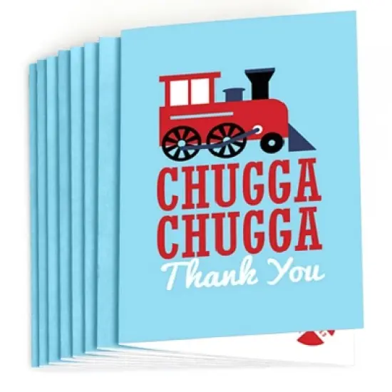 Big Dot of Happiness Railroad Party Crossing - Steam Train Birthday Party or Baby Shower Thank You Cards (8 count) image {1}