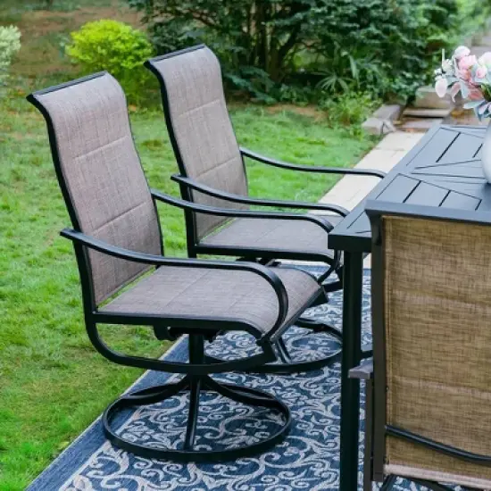 7pc Outdoor Dining Set with Padded Swivel Chairs & Metal Rectangle Table with Umbrella Hole - Gray - Captiva Hole image {3}