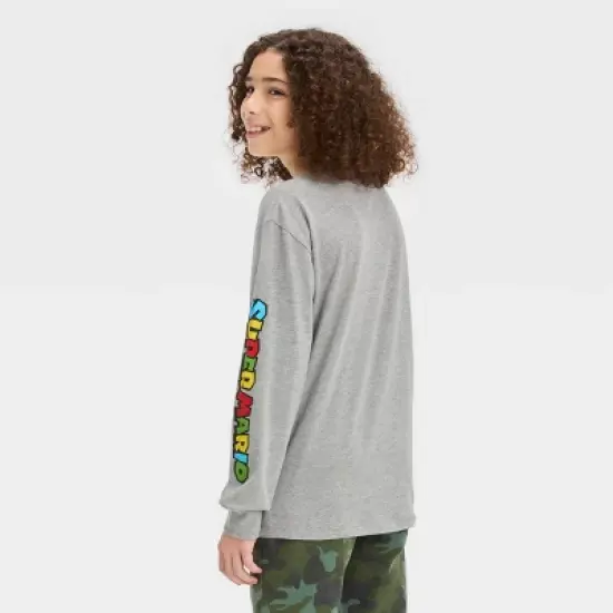 Boys' Long Sleeve Mario Graphic T-Shirt - art class&trade; Heather Gray image {2}