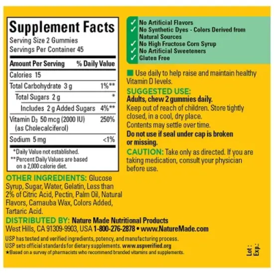 Nature Made Vitamin D3 2000 IU (50 mcg), for Bone Health and Immune Support Vitamin Gummies image {2}