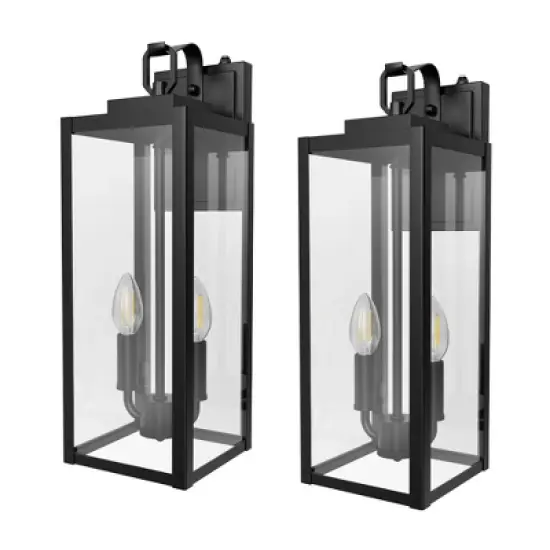 DORESshop 18 in. Black Outdoor Wall Lantern-Tall Transitional Exterior Light with Clear Glass (2-Pack) image {10}
