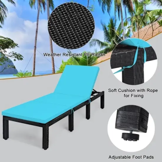 Costway 2PCS Patio Rattan Lounge Chair Height Adjustable Turquoise image {7}