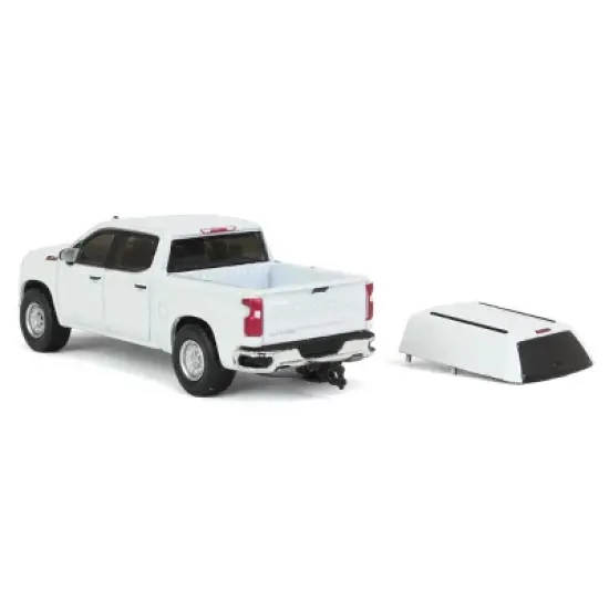 Greenlight Collectibles 1/64 Summit White 2022 Chevrolet Silverado WT Pickup Truck with Camper Shell Blue Collar Series 11 35240-F image {3}