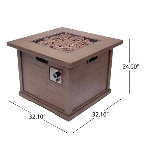 Christopher Knight Home 5 Piece Outdoor Patio Fire Pit Conversation Set with 32" Gas Fire Pit Table and Acacia Wood Club Chairs image {2}