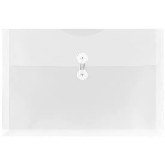 JAM Paper 9 3/4'' x 14 1/2'' 12pk Plastic Envelopes with Button and String Tie Closure, Legal Booklet - Clear: Document Storage image {4}
