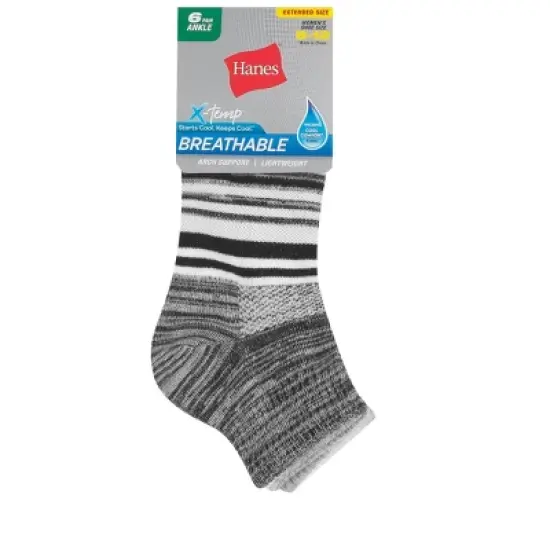 Hanes X-Temp Women's Ankle Socks, Extended Sizes, 6-Pairs image {3}