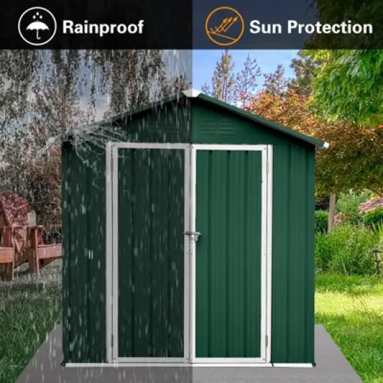 MOEPISY Outdoor storage sheds 4FTx6FT Apex roof Green+White image {3}