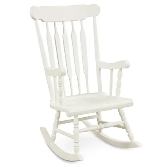Costway Solid Wood Rocking Chair Porch Rocker Indoor Outdoor Seat Glossy Finish White\Coffee image {10}