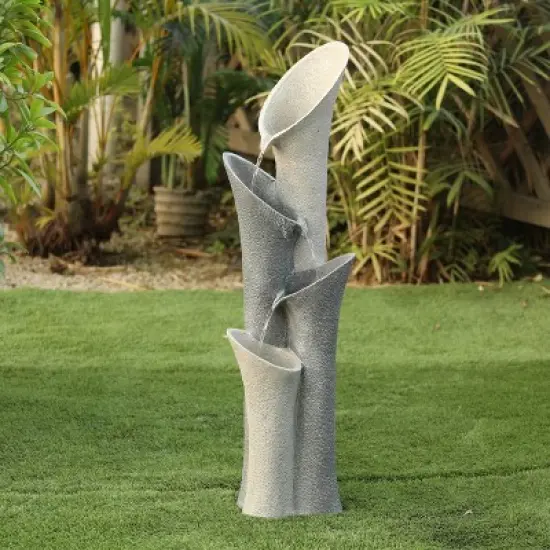 LuxenHome Gray Resin Classical Fluted Columns Outdoor Fountain image {2}
