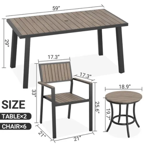 Pamapic 8-Piece Aluminum Outdoor Patio Dining Set with Rectangle Table, Small Side Table and 6-Stackable Chairs image {7}