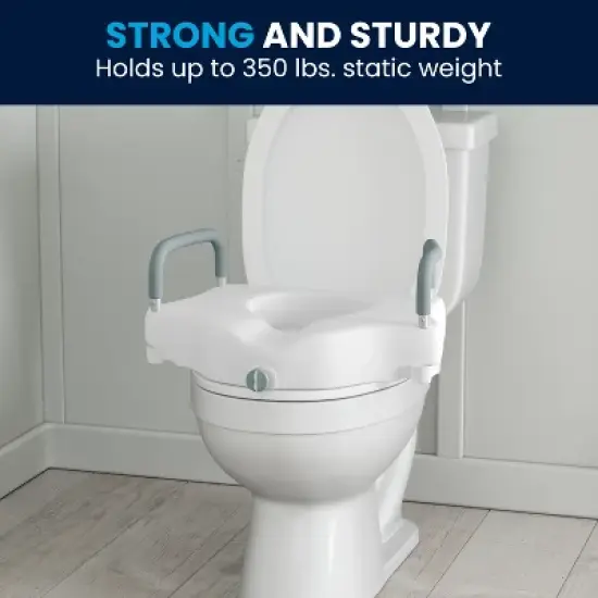 Flash Furniture HERCULES White Elevated Toilet Seat with Height Adjustable Padded Arms and Locking Safety Mechanism image {11}