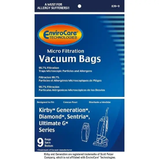 Kirby Sentria and Generation models Micro Filtration Vacuum Cleaner Dust Bags 9 pack image {3}