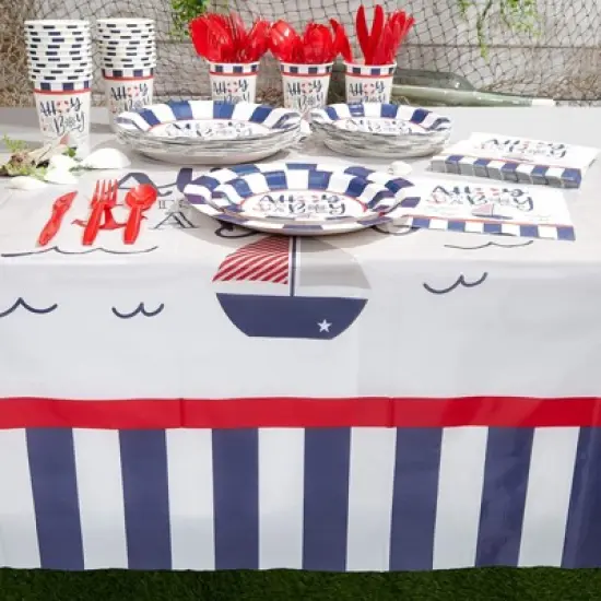 Sparkle and Bash 3-Pack Ahoy It's a Boy Nautical Disposable Plastic Table Cover Tablecloth 54"x108" image {3}
