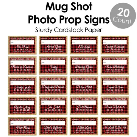Big Dot of Happiness Flannel Fling Before the Ring - Party Mug Shots - Photo Booth Props Buffalo Plaid Bachelorette Party Mugshot Signs - 20 Count image {3}