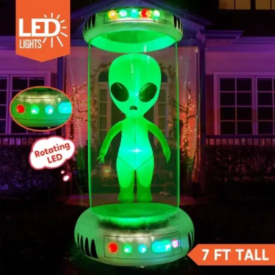 Joyfy 7 FT Halloween Inflatable Outdoor Decoration, Alien with Giant Test Tube Inflatable with Animated LEDs for Halloween Outdoor Lawn Yard Decor image {2}