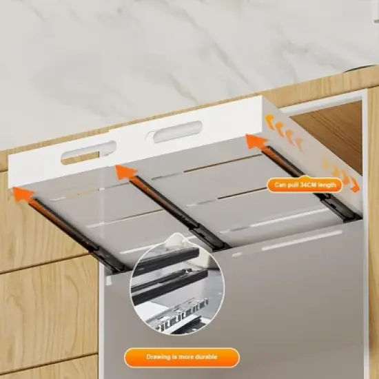 Acekool Adjustable Telescopic Kitchen Drawer Organizer with Adhesive Mount &ndash; Expandable Cabinet Shelf, 34-50 cm Wide image {3}