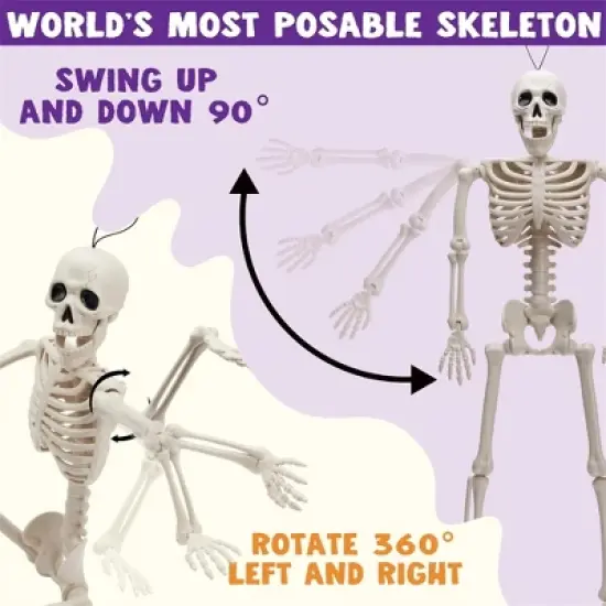 Joyfy 1/2 PCS 24" Posable Skeleton Halloween Decorative Props for Indoor/Outdoor Halloween Decorations, Graveyard Haunted House Spooky Scene Party image {3}