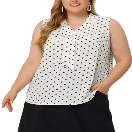 Agnes Orinda Women's Plus Size Elegant Formal Polka Dots Sleeveless Tie Neck Tank Top image {1}
