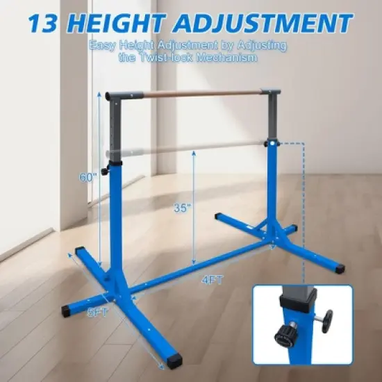 NAYSAYE Exercise Trainer Gymnastics Bar for Kids Adjustable Height for Home Play and Training, Blue, 52.56"*21.85"*5.51" image {2}