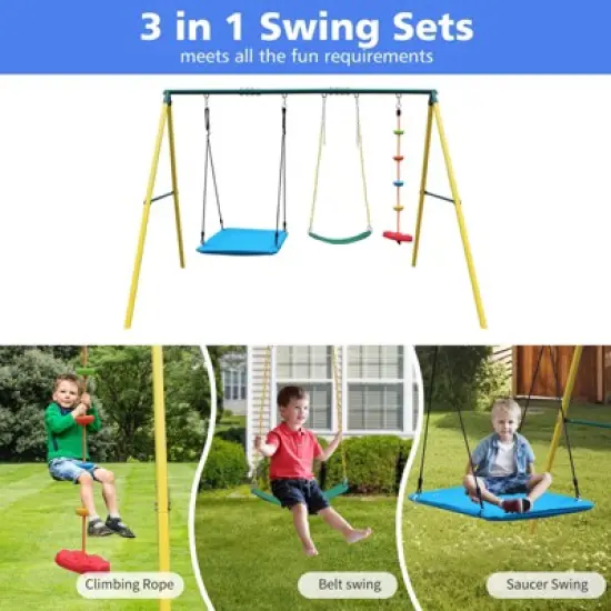 JANSNO Metal Swing Set with Safety Belt for Backyard image {3}