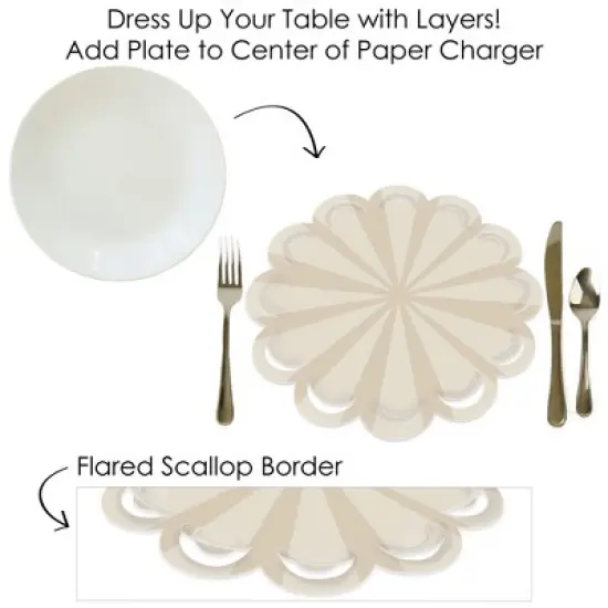 Big Dot of Happiness Tan Stripes - Simple Party Round Table Decorations - Paper Chargers - Place Setting For 12 image {7}